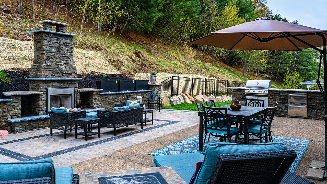 Kitchen and Fireplace Patio